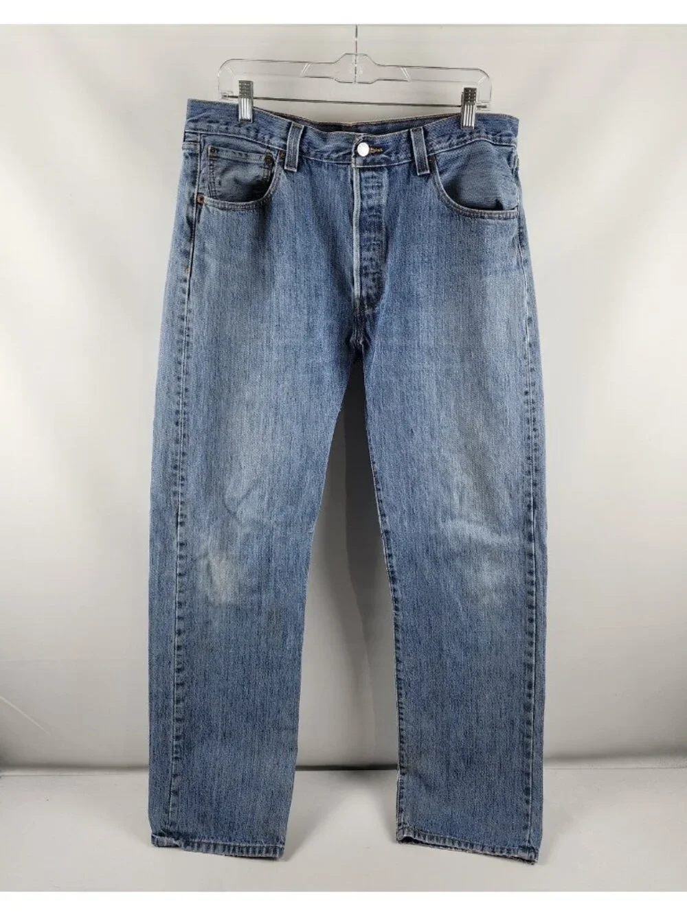 LEVIS 501 Jeans Mens 36x34 Red Tab Button Fly Blue Straight Leg